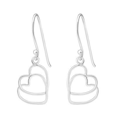 Silver Wire Double Heart Earrings