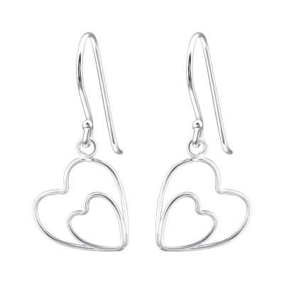 Silver Wire Double Heart Earrings