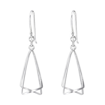 Silver Double Scalene Triangle Earrings