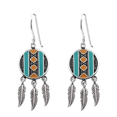 Ethnic Sterling Silver Earrings with Epoxy