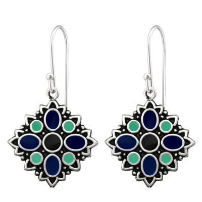 Ethnic Sterling Silver Earrings with Epoxy