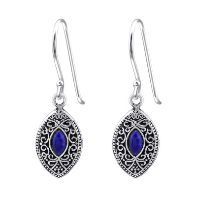 Silver Marquise Earrings with Imitation Stone