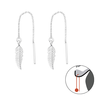 Silver Feather Thread Through Earrings