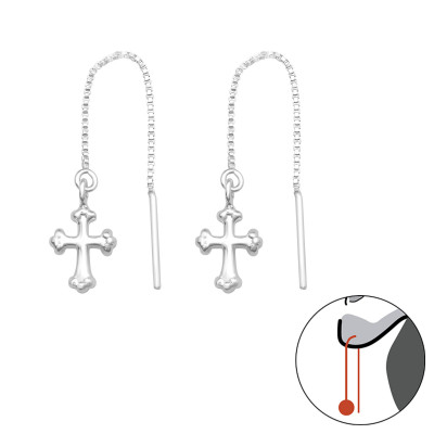 Silver Thread Through Cross Earrings