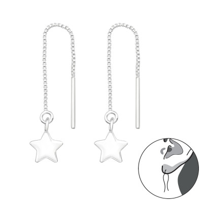 Silver Thread Through Star Earrings