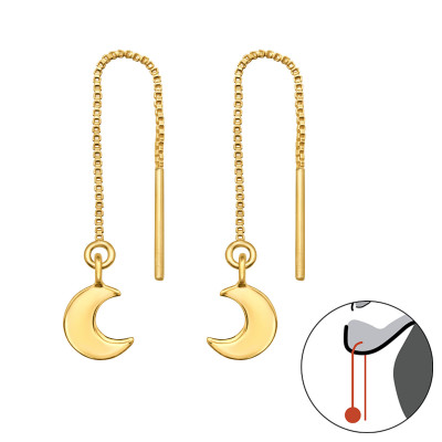 Thread Through Crescent Moon Sterling Silver Earrings