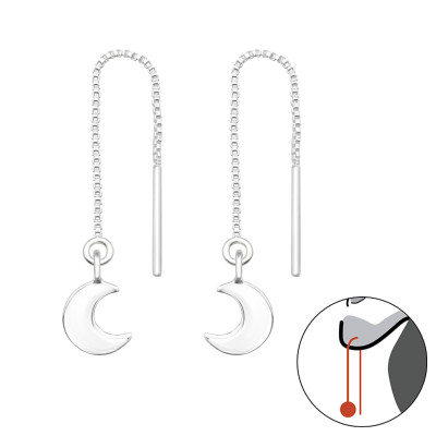 Silver Thread Through Crescent Moon Earrings