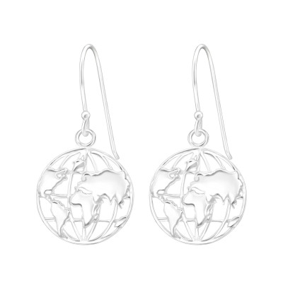 World Map Sterling Silver Earrings