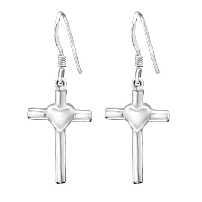 Silver Cross and Heart Earrings