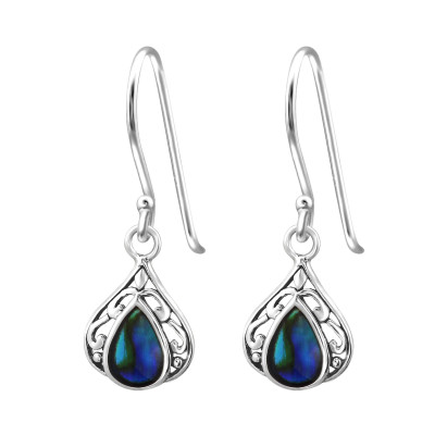 Silver Pear Earrings with Epoxy and Imitation Stone