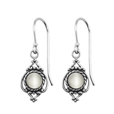 Silver Antique Earrings with Cat Eye