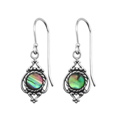 Silver Antique Earrings with Imitation Stone and  Epoxy