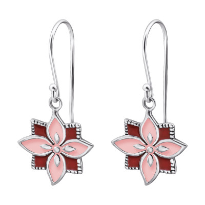 Silver Square Flower Earrings with Epoxy