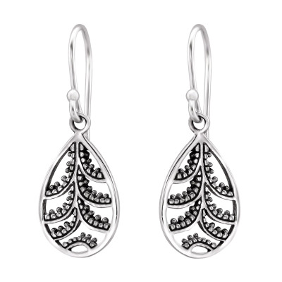 Silver Patterned Drop Bali Earrings