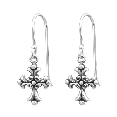 Silver Gothic Cross Earrings