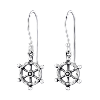 Silver Ship's Wheel Earrings