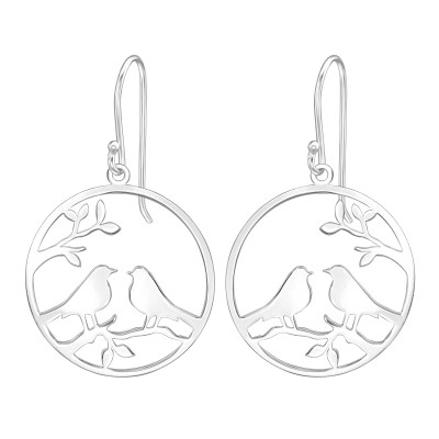 Silver Laser Cut Love Birds Earrings