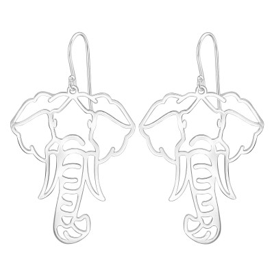 Silver Laser Cut Elephant Earrings