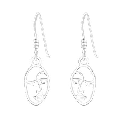 Silver Laser Cut Abstract Face Earrings