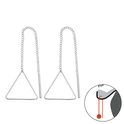 Silver Thread Through Triangle Earrings
