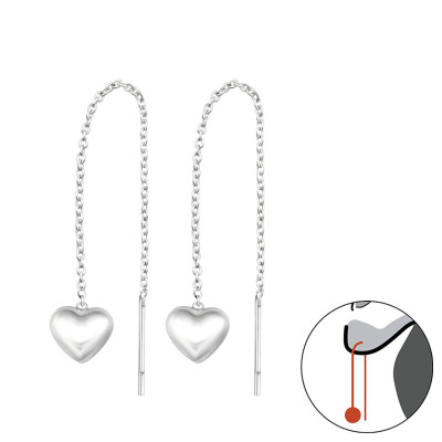 Silver Thread Through Heart Earrings