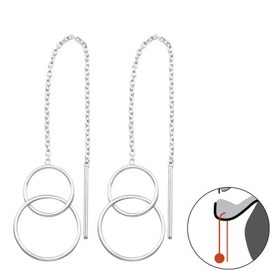 Silver Thread Through Double Circle Earrings