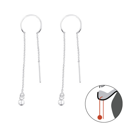 Silver Thread Through Earring with Hanging Ball