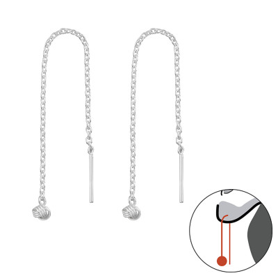 Silver Thread Through Earring with Hanging Knot