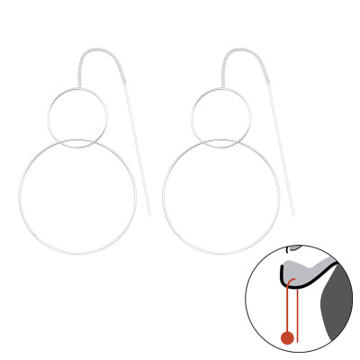 Silver Thread Through Double Circle Earrings