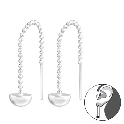 Silver Semi Ball Thread Through Earrings 