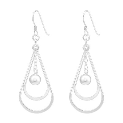 Silver Pear-Shaped Earrings with Hanging Ball