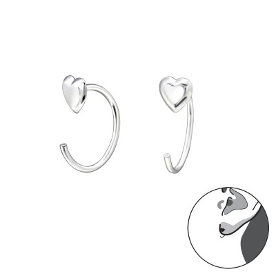 Silver Heart Ear Huggers