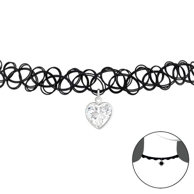 Heart Sterling Silver Choker with Cubic Zirconia