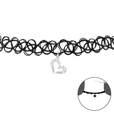 Heart Sterling Silver Choker with Cubic Zirconia