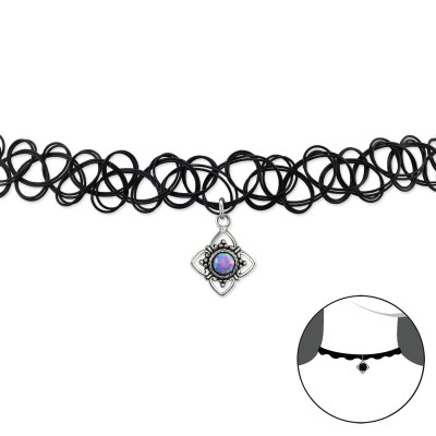 Flower Sterling Silver Choker with Opal