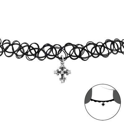 Cross Sterling Silver Choker with Cubic Zirconia