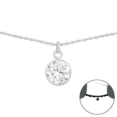 Silver Round Choker with Cubic Zirconia