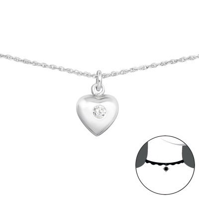 Silver Heart Choker with Cubic Zirconia