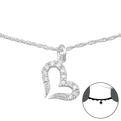 Silver Heart Choker with Cubic Zirconia