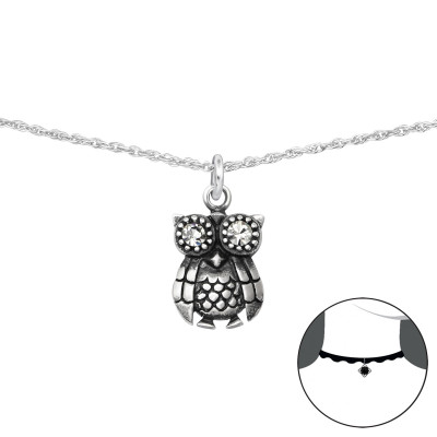 Silver Owl Choker with Crystal