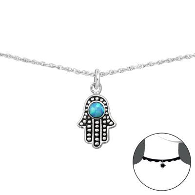 Silver Hamsa Choker with Opal