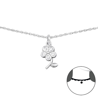 Flower Sterling Silver Choker with Cubic Zirconia