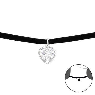 Heart Sterling Silver Choker with Cubic Zirconia