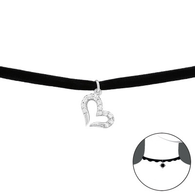 Silver Heart Choker with Cubic Zirconia