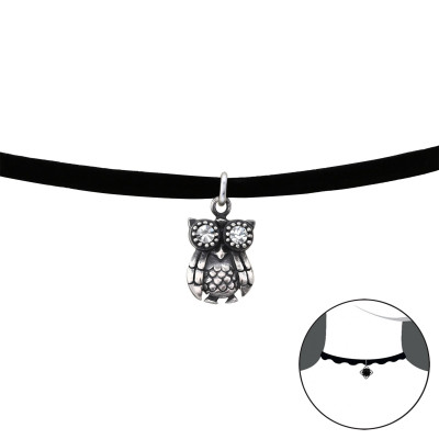 Silver Owl Choker with Crystal