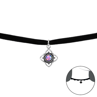 Silver Flower Choker with Opal