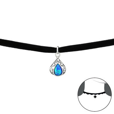 Silver Pear Choker with Synthetic Opal