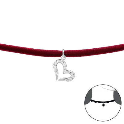 Silver Heart Choker with Cubic Zirconia