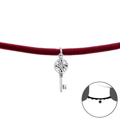 Silver Key Choker with Cubic Zirconia