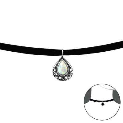 Silver Antique Pear Choker with Synthetic Opal